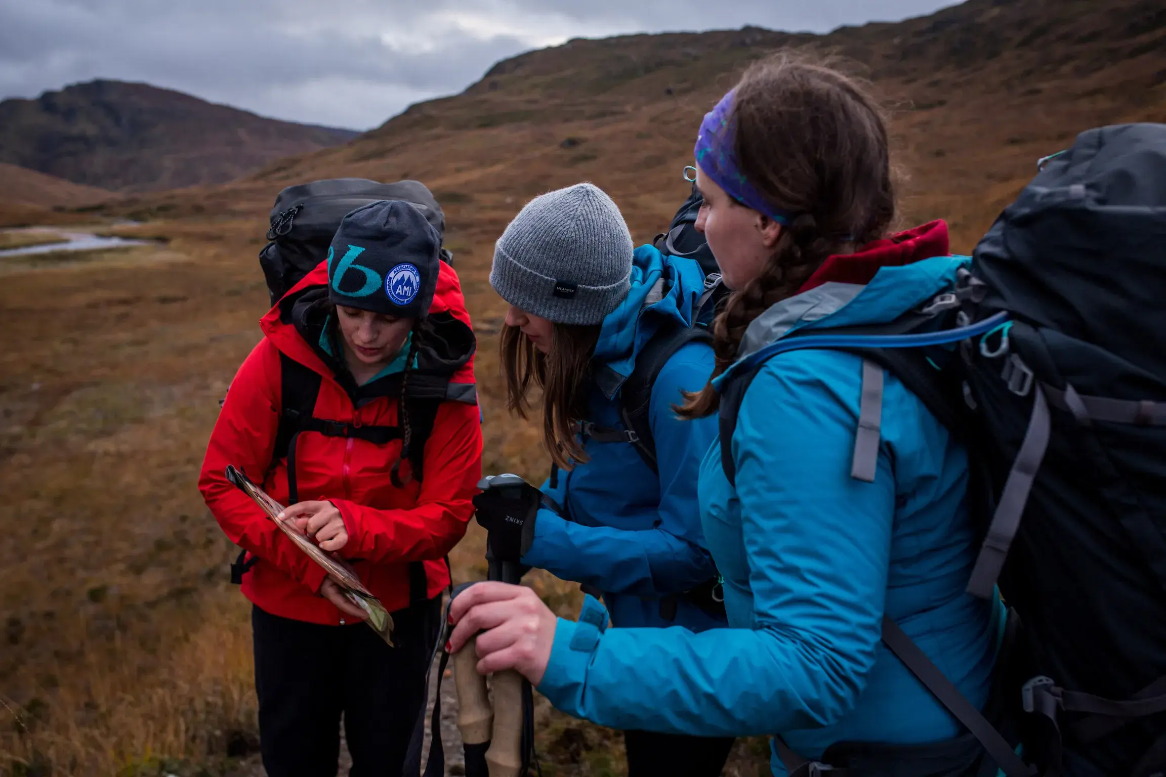 Trekkers Trying to find Route in Rain, Bad Weather